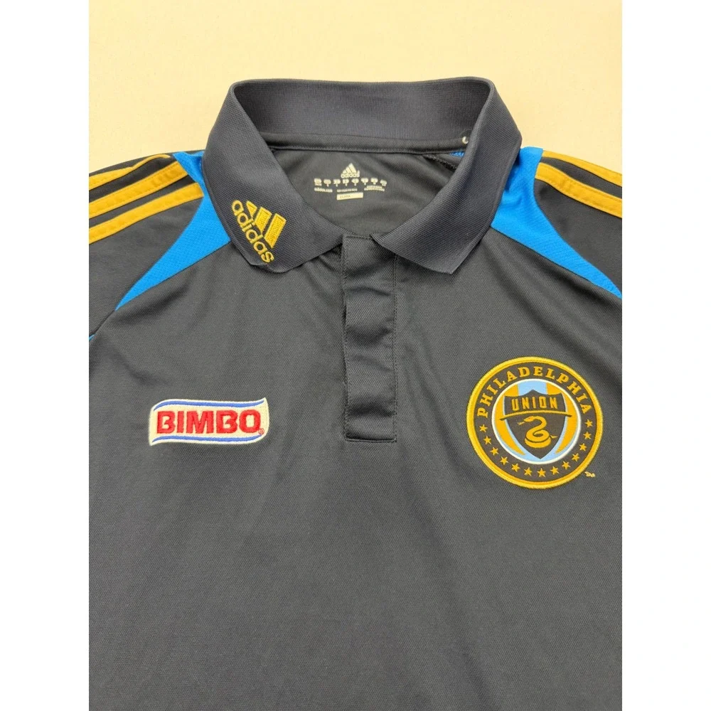 Adidas Philadelphia Union Polo Shirt Mens Medium Navy Blue‎ Soccer Formotion MLS